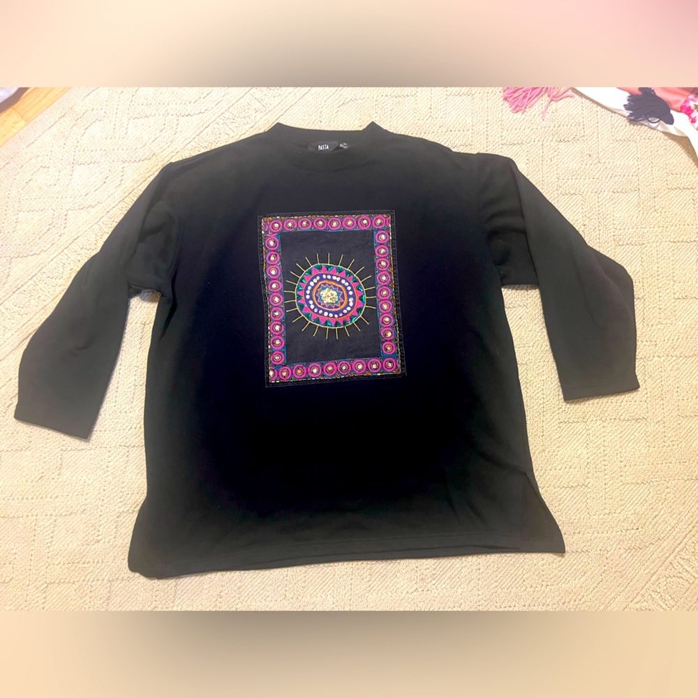 Vintage 90s bling embellish artsy boho oversized beaded sequins sweatshirt Pasta